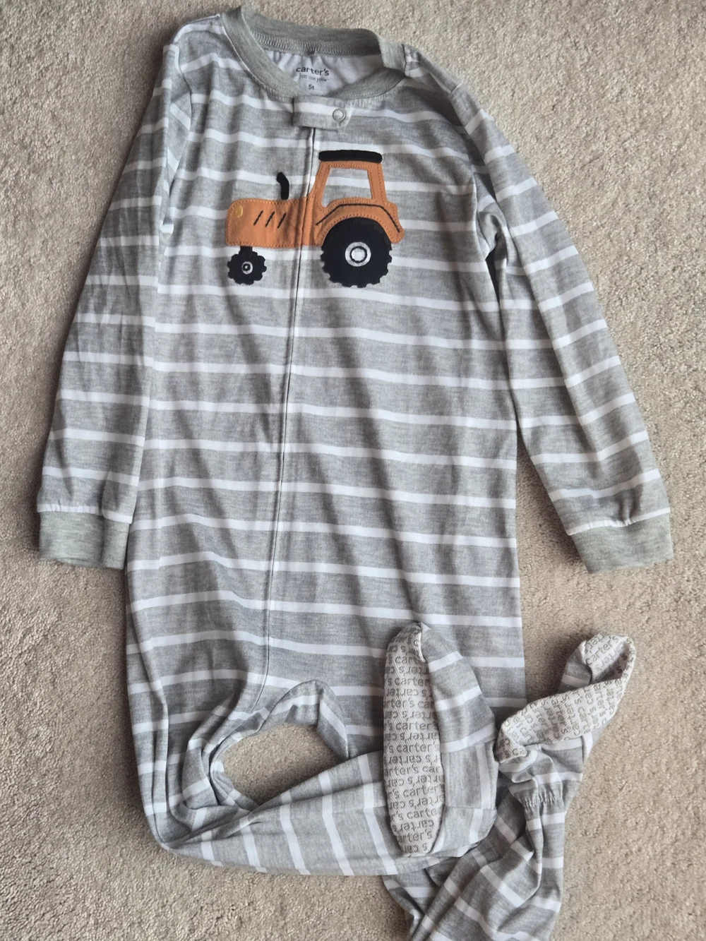 Carter's Gray Striped Kids Pajamas with Orange Tractor